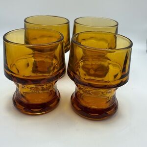 Set of 4 vintage Libbey amber Georgian honeycomb glasses/ tumblers